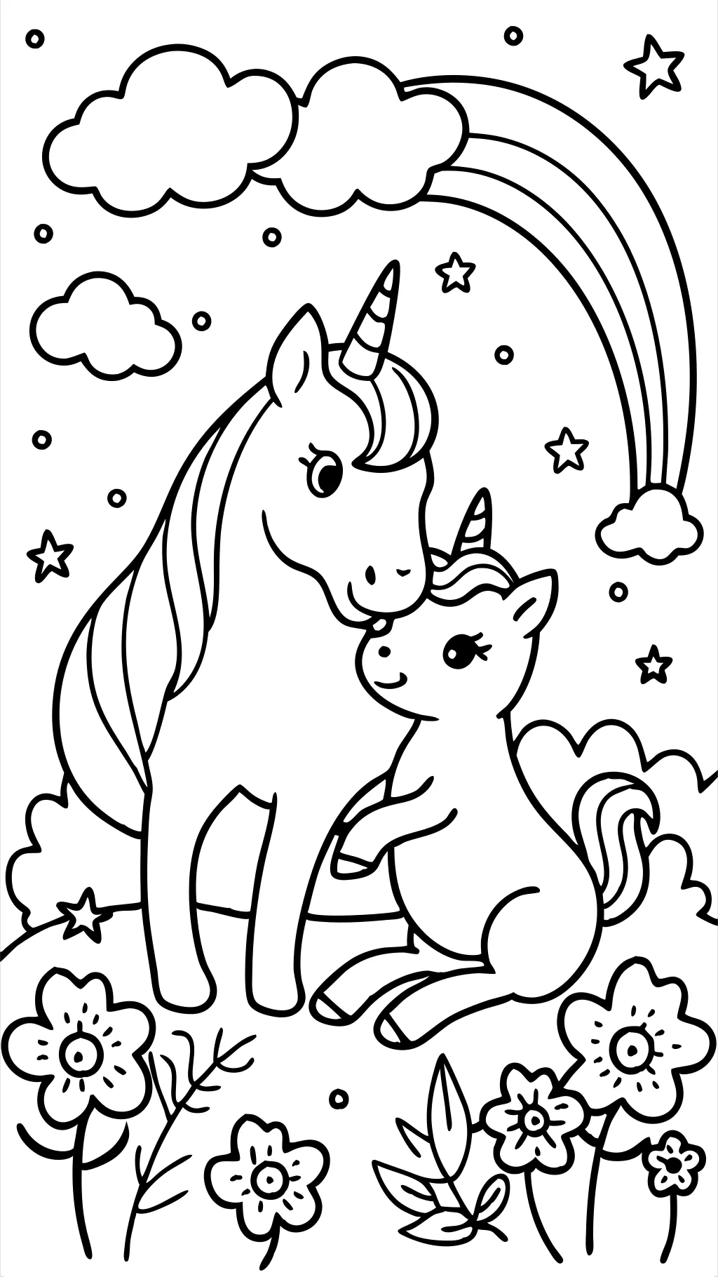 Páginas para colorear de unicornio de mamá y bebé